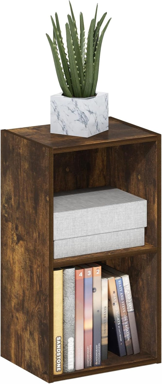 Furinno PASIR Book Shelf, 2-Tier Modern Bookshelf, Open Shelves Bookcase 9 x 12 x 21, Easy Assembly, for Living Room, Bedroom, Home Office, Amber Pine
