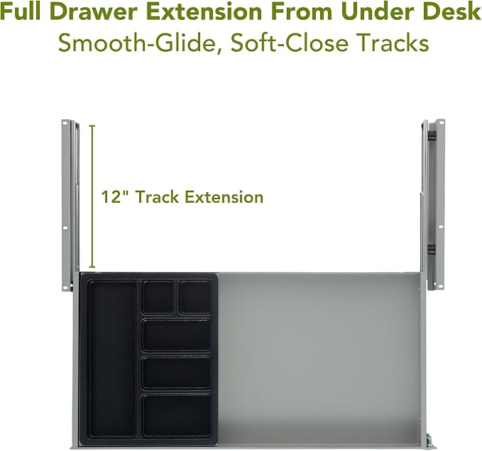 PERFECT POSTURE Max Under Desk Storage Drawer – Large Desk Drawer with Lock for Regular & Sit-Stand Standing Desks, Gray (13" x 26.5")
