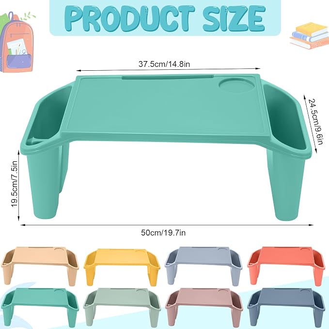 Beeveer 8 Pcs Kids Lap Desk Tray Bulk 19.7x9.6x7.1in Portable Lap Tray for Kids Plastic Table with Side Storage Space for Bed Classroom Laptop Children Car Activity Eating Floor (Colorful)