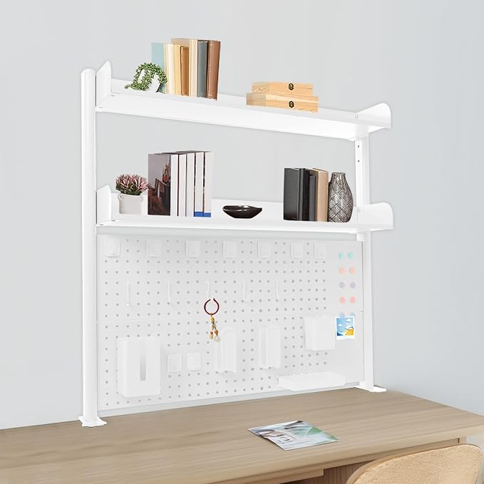Clamp On Desk Organizer Shelf,Multipurpose Desk Shelf Clamp Bookcase Storage Rack Display Shelf,Countertop Clip-on Bookshelf for Study Rooms,Bedrooms (White)