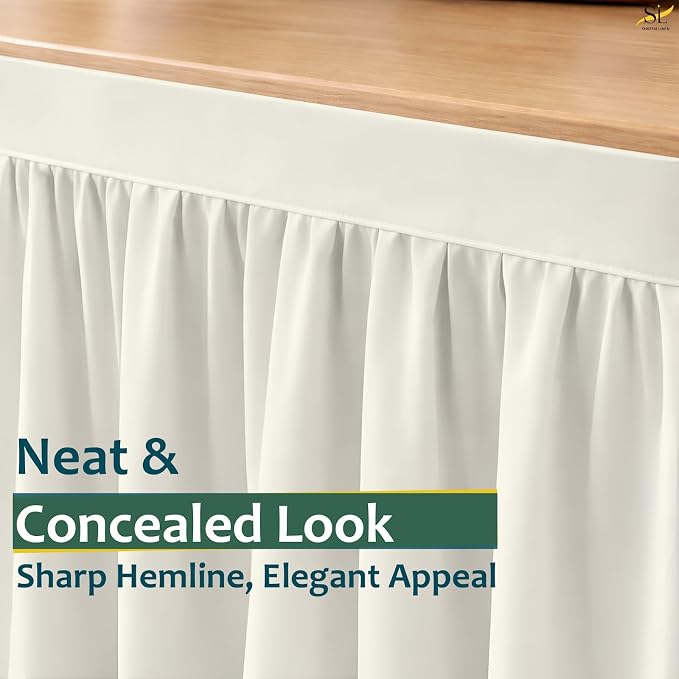 Shreem Linen Dorm Desk Skirt, Ruffled Gathered Table Cover, Custom-Fit, No Platform, Split Corners, Under Desk Storage Cover for Dorm & Home Office, Ivory Desk Skirt (D24 x W30 Skirt H30 Inches)