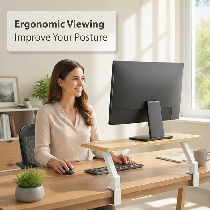 25.98'' x 9.84 ''Desktop Extender Suitable for Ergonomic Computer Monitors and Laptop risers -Floating Desktop Organizer with Clip-on Base (White)