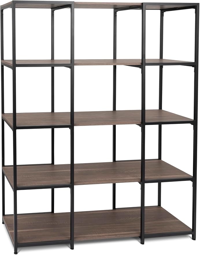 CB Home Square Modular Storage System (Black/Walnut, Narrow 5-Tier Shelving)