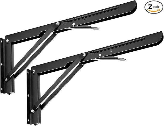 Folding Shelf Brackets 14 Inch - Heavy Duty Foldable Floating Shelves Brackets, 2 Pcs Fold Down Shelf Wall Mounted, Black Folding Table Brackets with Wall Screw, Max Load 132lb