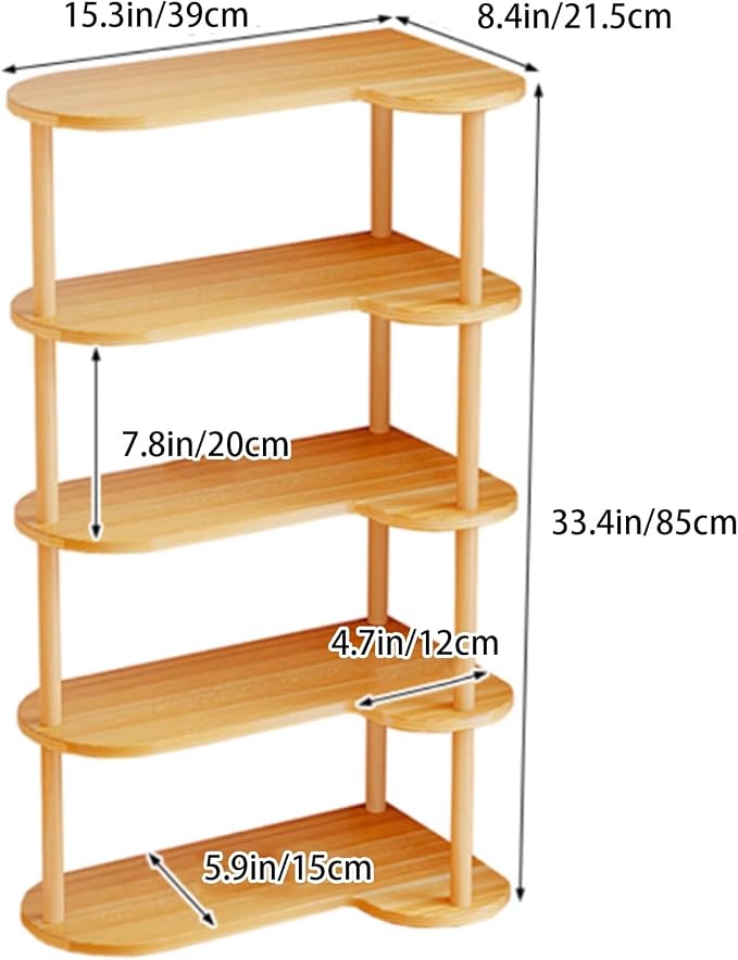 Desktop Bookshelf Organizer, Multi Tier Space Saving Corner Shelf, Thickened Wood Board Structure, Small Bookcase for Office, Home, Dorm(Light Walnut,15.3 * 8.4 * 33.4in)