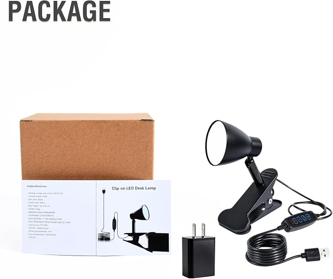 CRI90+ Clip Reading Light, Small Clamp on Bed Lamp for Bedside/Headboard/Desk/Bunk/Table/Shelf, 3 Color Temperature Options, 10 Dimmable Brightness Levels for Reading (6W/Adapter Included)