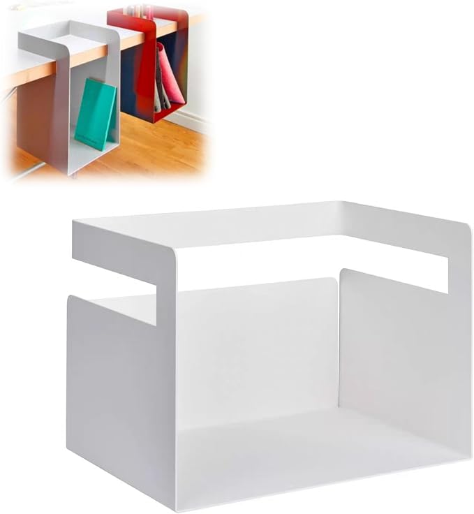 Desktop Shelf Organizer, Hanging Storage Box, Corner Storage Box, Desk Book Organizer for Office Supplies and Home Décor (White, Large)