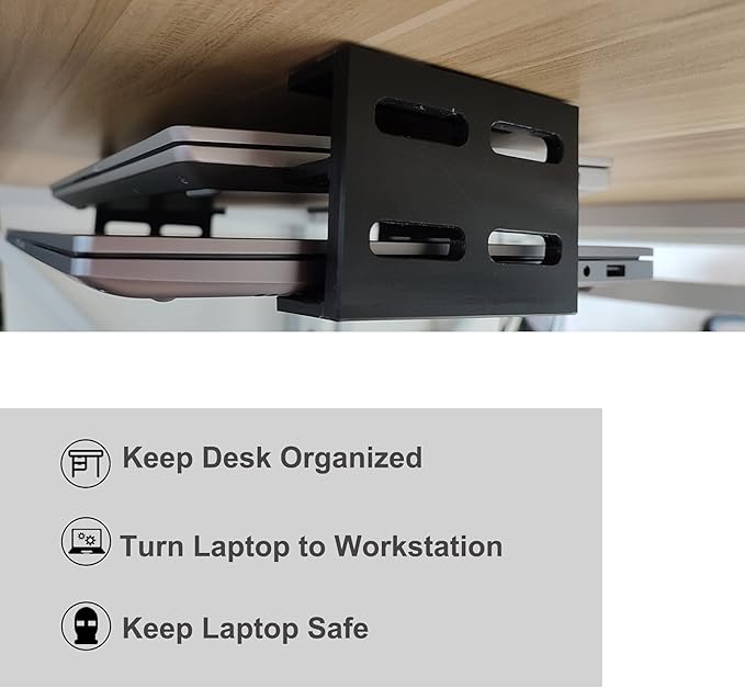 PIAOLGYI Under Desk Double Decker Laptop Holder Mount with Screw, Under Desk Laptop Mount Bracket, Add On Under Table Keyboard Storage (3 Pcs)