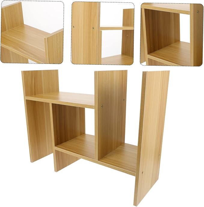 VILLCASE Desktop Storage Shelf Bookshelf Organizer Standing Desk Storage Rack for Stationery Sundries and Home Office Use Walnut Color Compact Design for Adults