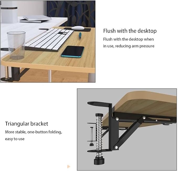 Expandable Tray Keyboard Shelf 90° No Drill Office Extension - Space-Saving Workstation Organizer for Home & Office Use (One Color 60x24cm)