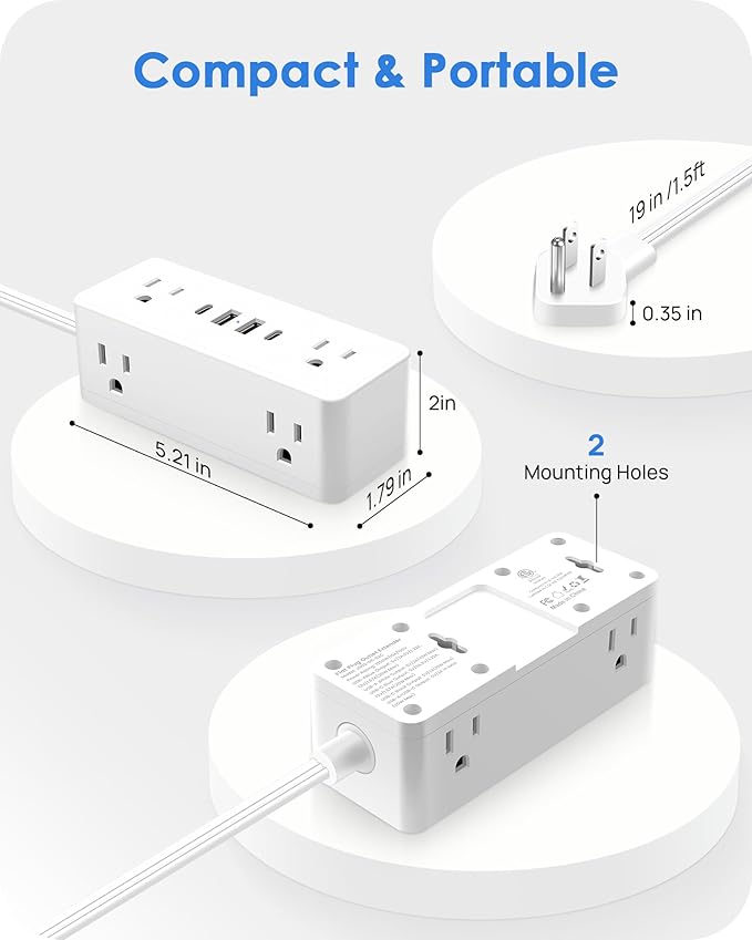 Electrical Outlet Extender Stick, Features 4 USB & 6 Outlets, 19in Flexible Extension Cord Access Hard-to-Reach Outlets, Wall Plug Power Socket Expander Nightstands Sofa Desk