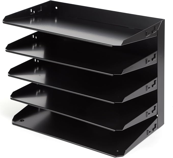 Huron Desktop Horizontal 5-Slot Legal File Binder Organizer Storage Letter Tray, Black Commercial Grade Steel