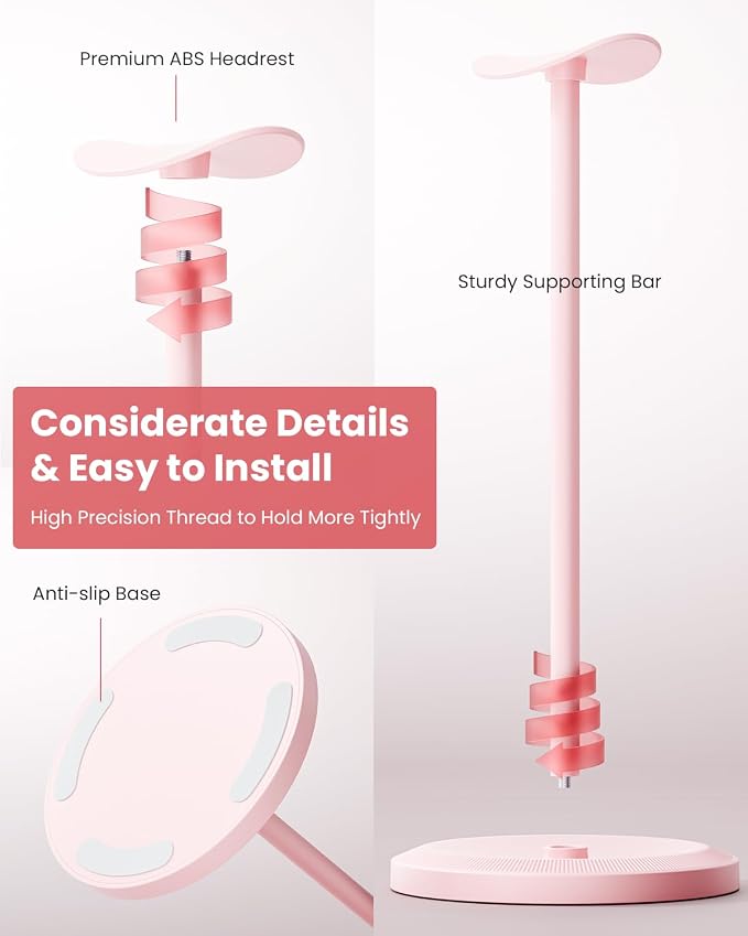 Headphone Stand, Desktop Headset Holder, Pink | Earphone Stand, Gaming Headphone Hanger, Enlarged Headrest Heavy Base, Office Desk Accessories for All Headphones Size