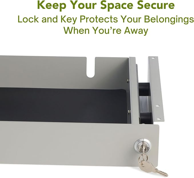 PERFECT POSTURE Under Desk Storage Drawer with Lock — Slim Pen & Pencil Drawer for Regular & Sit-Stand Standing Desks, Gray (10" x 33")