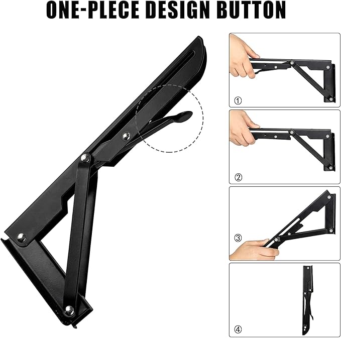 Folding Shelf Brackets - 16 Inch 6 Packs Heavy Duty Metal Collapsible Shelf Bracket, DIY Wall Mounted Foldable Shelf Bracket, Space Saving for Bench Table