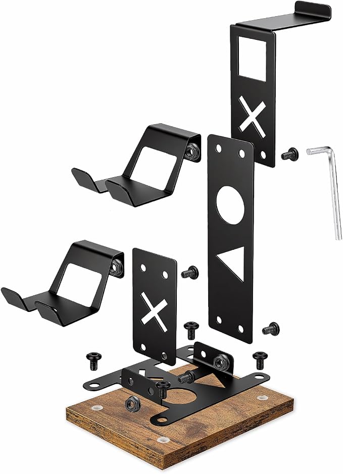 Headset Stand Gaming Controller Holder,Game Controller Stand Headphone Stand with Wood Base, Gaming Equipment Accessories for Desk Dual Organizer Rack Headset Holder for Son, Husband, Boyfriend
