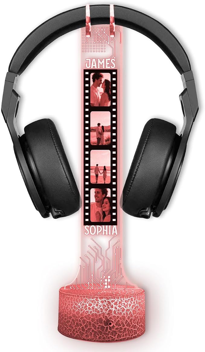 Custom Headphone RGB Light Headset Holder, Personalized Couple Photo Headphone Night Light, Gaming Room Decor, Gift for Boyfriend, Teen Gamer, Valentines Day Gift, Gifts for Couple