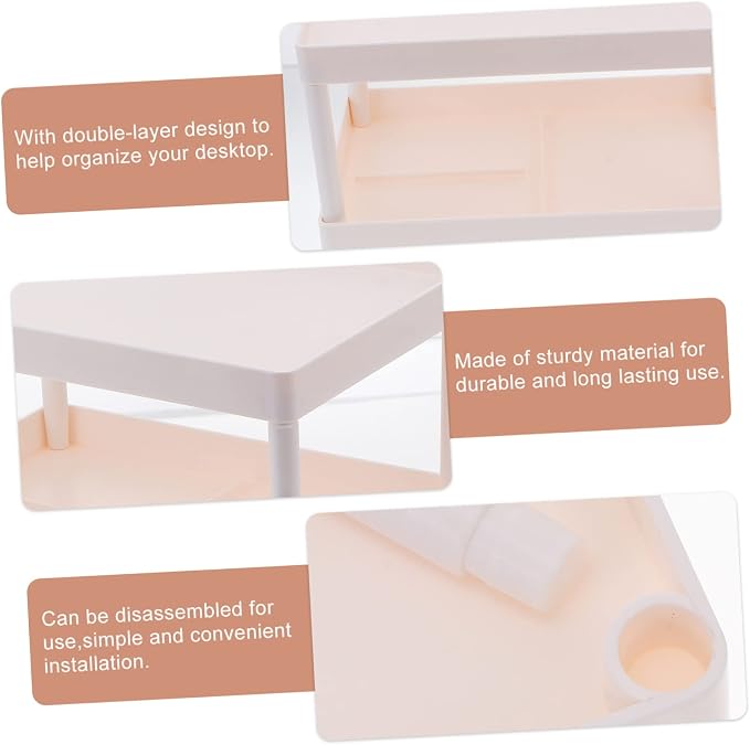 Ciieeo Space-Saving Storage Rack Desk Organizer Corner Shelf Desk Storage Cabinet Pantry Organizer Desktop Stationery Rack Household Stationery Container Sundries Pp White Material