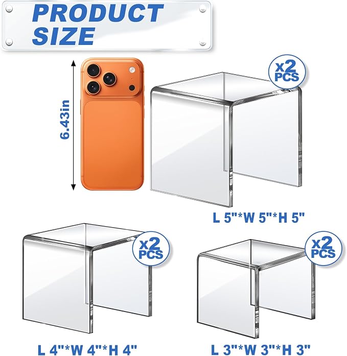 Aheroi Acrylic Risers, 6Pcs 2Set(3"*4"*5") Display Risers Display Stands, Small Square Risers Display Stands for Figures, Cupcake Tier Stand for Wedding Party, Food Statue Candy Acrylic Dessert Display Shelf