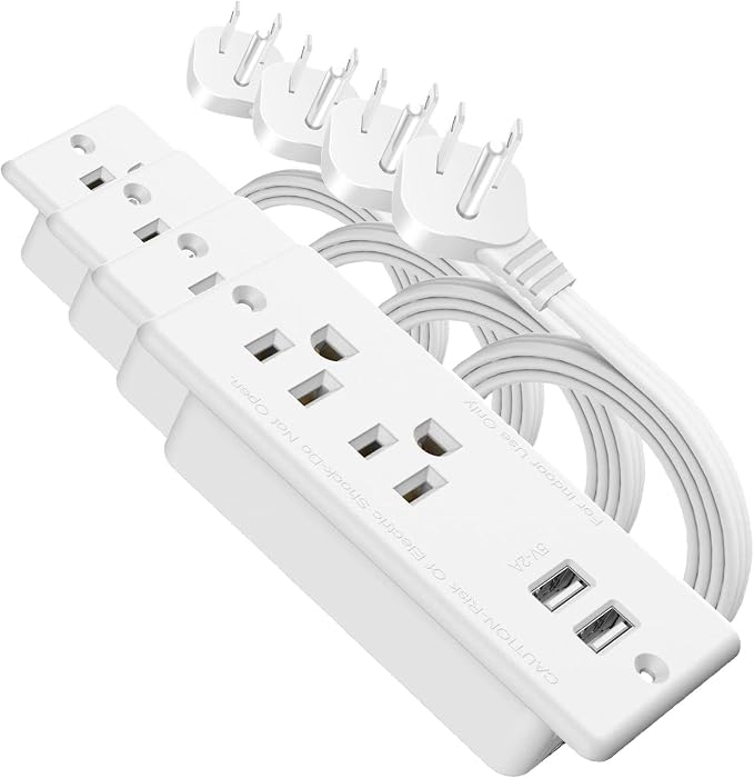 Recessed Power Strip with USB,Flat Plug Ultra Thin Extension Cord,Furniture Desktop Charging Station for Side Table,End Table,Flush-Mount Desk Outlet Power Grommet with 9.85ft Cord(White) (Pack of 4)