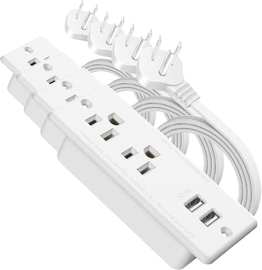 Recessed Power Strip with USB,Flat Plug Ultra Thin Extension Cord,Furniture Desktop Charging Station for Side Table,End Table,Flush-Mount Desk Outlet Power Grommet with 9.85ft Cord(White) (Pack of 4)