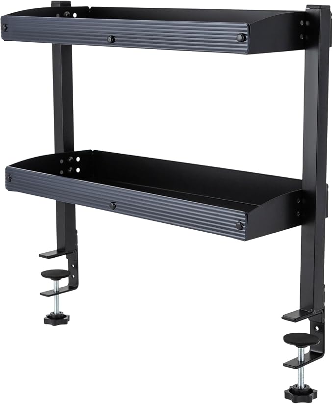 CNCEST Clamp-on Desk Shelf, Clip-on Desk Shelf, 2-Tier Shelving with Adjustable Storage Tray (Black-MK3131-A1)