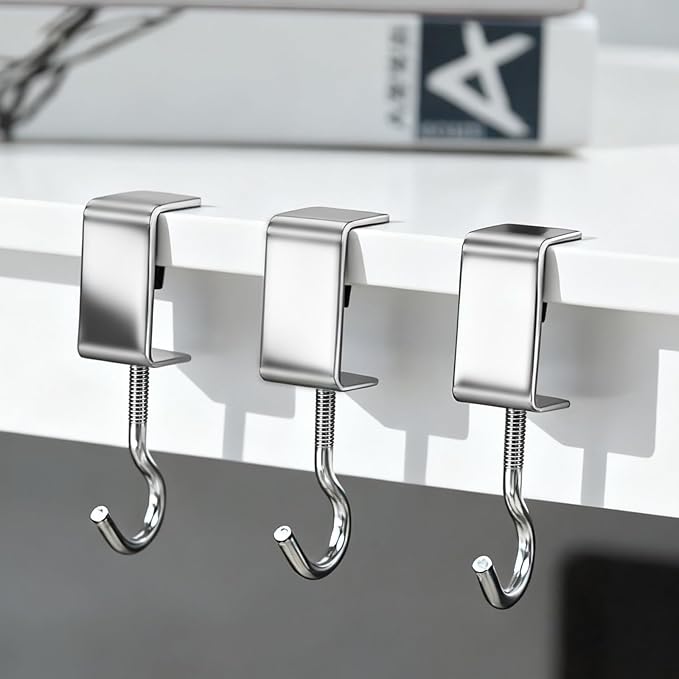 8 PCS Desk Hook Table Clamp Hooks Hanging Bag Backpack, Heavy Duty Metal Shelf Hooks, Adjustable Desktop Mounting Hook (8 pcs)