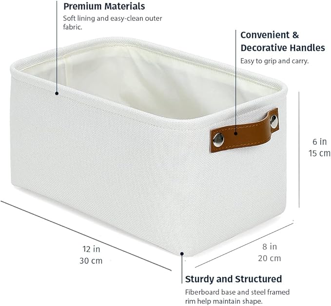 OrganiHaus 12x8in Canvas Storage Baskets 6 Pack | SMALL Fabric Bins for Shelves | Pantry & Bathroom Organizer | Full Off-White
