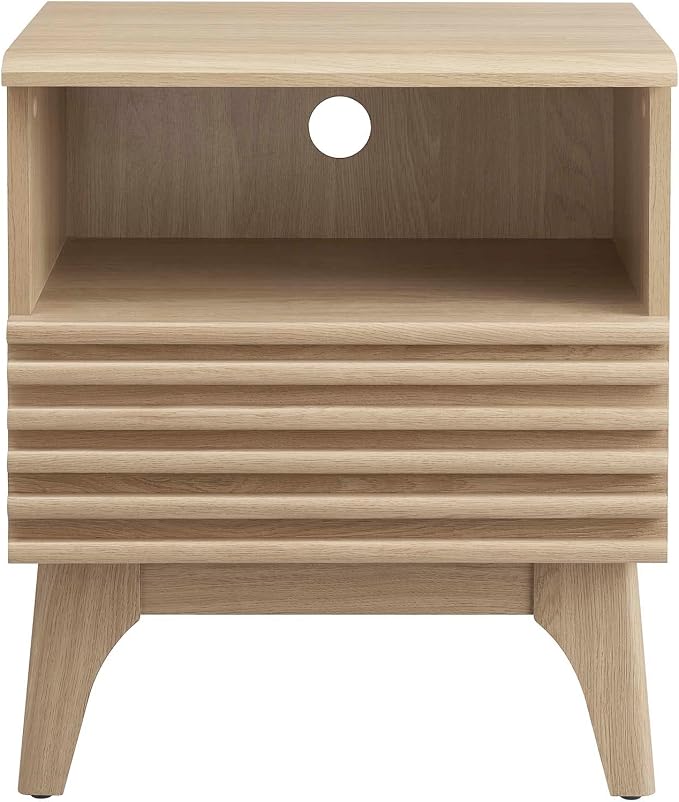 Modway Render Mid-Century Modern, One-Drawer Nightstand, Oak