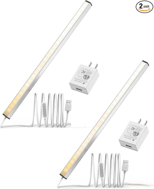 ASOKO LED Under Cabinet Lighting USB Plug-in, Dimmable, 3 Color Temperature, 14.5 in, Under Counter Lights for Kitchen,Shelf,Cupboard, Under Desk Monitor Light Bar (Sliver, 14.5 inch-2 Pack)