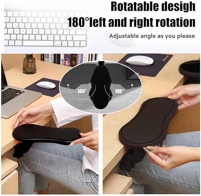 Ouliget Arm Rest Support for Desk,180° Rotating Adjustable Computer Desk Armrest Extender,Desk Arm Wrist Rest Shelf Ergonomic Fatigue Relief Arm Rest