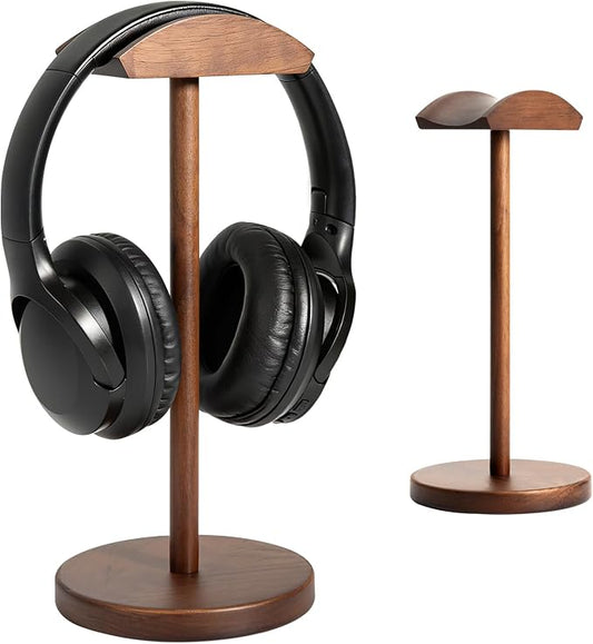 Walnut Wood Headphone Stand for Desk, Heavy Duty Wooden Headset Stand, Wide Compatibility Gaming Headset Hanger Holder, Stylish Desk Accessories for Home & Office
