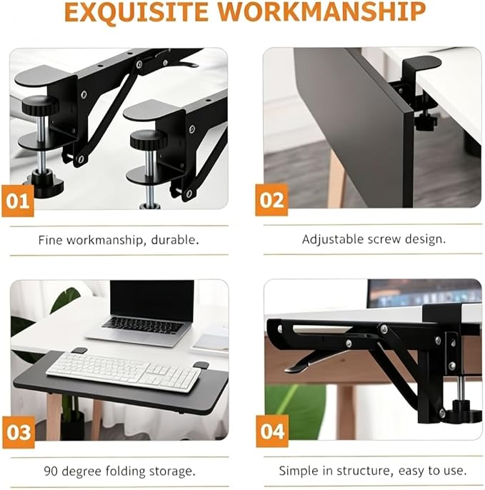 Folding Shelf Brackets,Desk Extender Clamp Bracket,7.5 Inch Black Heavy Duty Metal Collapsible,NO Board/Tray,1 Set