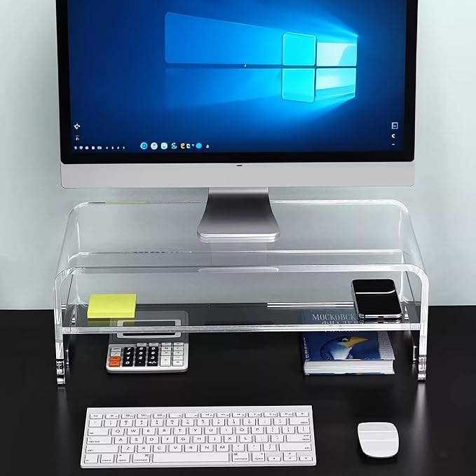 Acrylic Monitor Stand, 16 inch 2 Tier Computer Monitor Stand Riser | Computer Monitor Riser, Compatible with iMac, PC, Desktop, Laptop, TV Screen, Extra Storage Space, Home Office