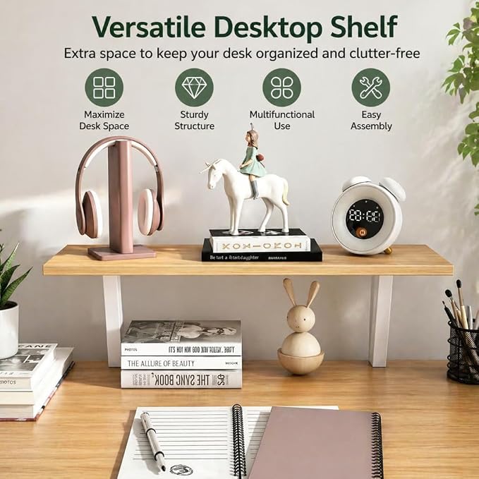 25.98'' x 9.84 ''Desktop Extender Suitable for Ergonomic Computer Monitors and Laptop risers -Floating Desktop Organizer with Clip-on Base (White)