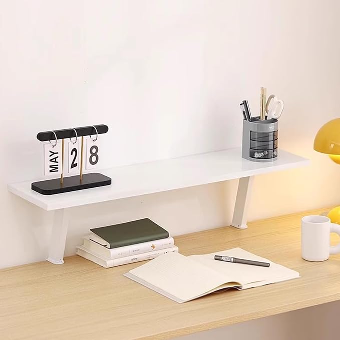 Clamp on Desk Shelf, 31.5x7.8in Desktop Extender Klemmbares Schreibtisch Organizer Regal Adjustable Floating Desks Shelf for Office, Dorm, Home Desk Organization, White