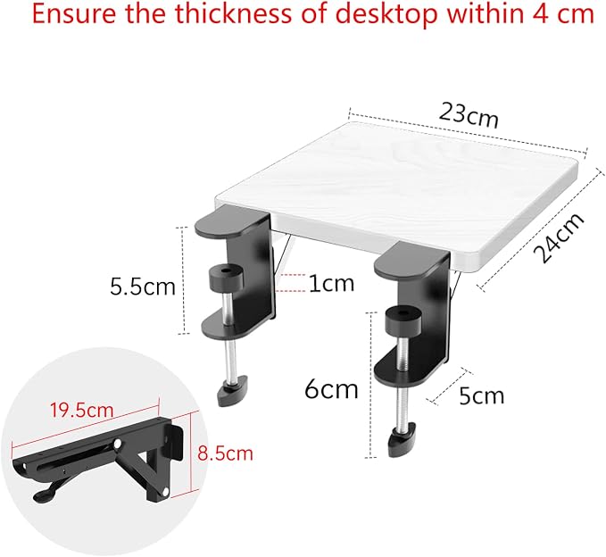 Sisyphy Ergonomics Desk Extender Tray, 9.5x9.1" Punch-Free Clamp on, Foldable Keyboard Drawer Tray, Table Mount Arm Wrist Rest Shelf, Computer Elbow Arm Support