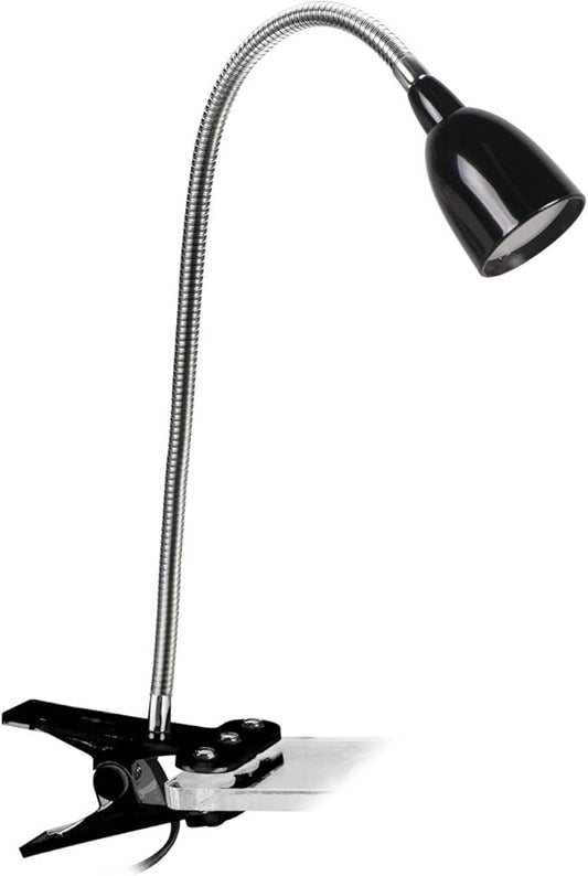 Newhouse Lighting NHCLP-LED-BLK Black Metal Flexible Clamp-Style LED Goose Neck Desk Lamp in 3000K Warm White Color Temperature with Power Adapter and 6 ft. Power Cord