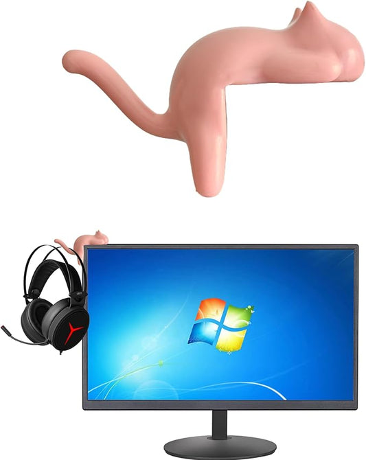 Cute Cat Tail Hook for Computer Screen,Computer Monitor Decor,Tight Spaces, Hang Keys, Desk Art Hook，Accessories in Easy Reach (Pink)