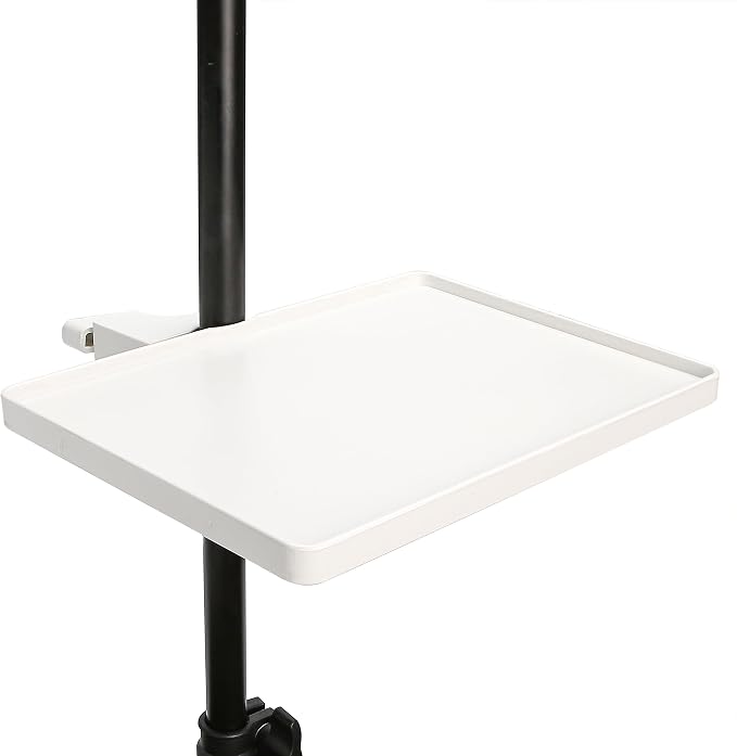 Utility Microphone Tray Holder, White Clip-On Accessories Clamp Pole Mount Shelf for Music Table, Tripod, Live Streaming Room, Karaoke, Recording, Instrument Sound Card Brackets (8.7'' x 6.5'')