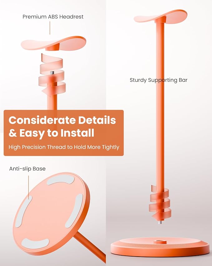 Headphone Stand, Desktop Headset Holder, Orange | Earphone Stand, Gaming Headphone Hanger, Enlarged Headrest Heavy Base, Office Desk Accessories for All Headphones Size