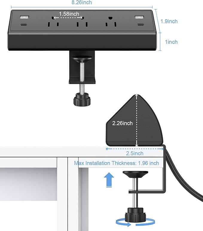 Jgstkcity Desk Clamp Power Strip,40W Total Fast Charging Station,2 PD 20W USB C Ports,Desk Edge Mount Surge Protector for Home, Office,3 Outlets,Fit 1.96" Tabletop Edge,ETL Listed (Pack of 2)