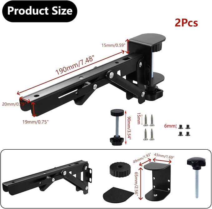 2PCS Black Desk Extender Foldable Keyboard Tray with Screws for Workstation Organizer Office and Home