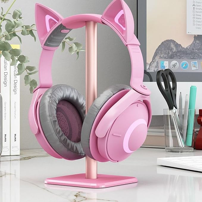 Headphone Stand with Anti-Slip Base & TPU Tray – Aluminum Alloy Holder for Gaming Headsets, Universal Fit Home Office Desk Organizer(Pink)