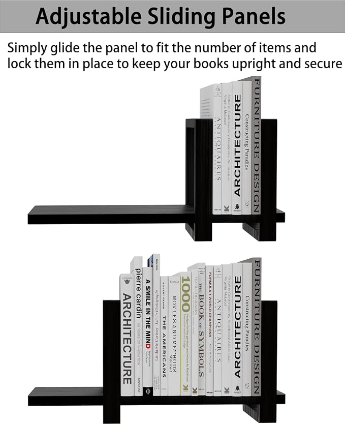 100% Solid Wood Adjustable Desktop Bookshelf, Retro Tabletop Bookshelf, Desk holder Shelf for Living Room, Home, Office, Perfect for Magazine, Books, Cookbooks, No Tools Required to Assemble (Black)