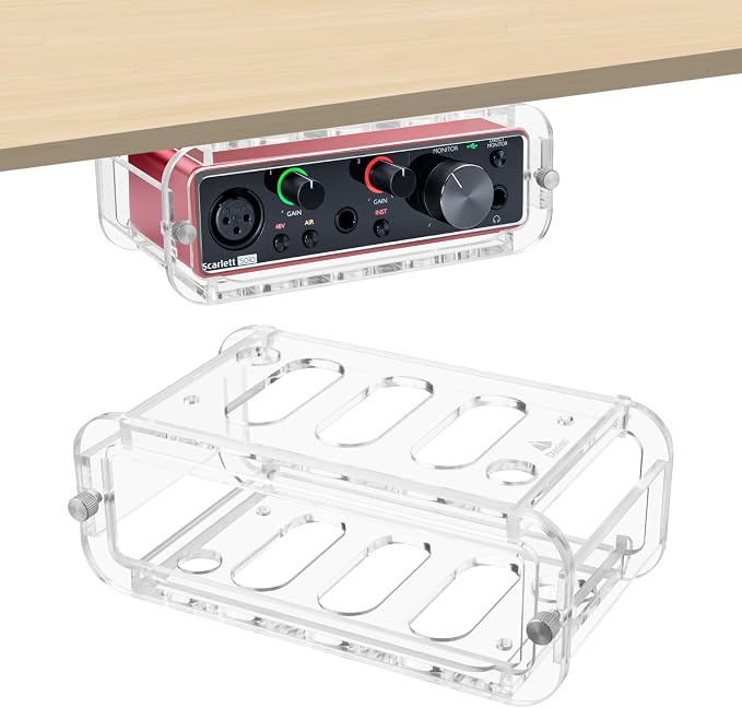 Under Desk Holder for Scarlett Solo 3rd Gen, Acrylic Under Desk Shelf Organizer Under Desk Mount Wall Mount Holder (Transparent)