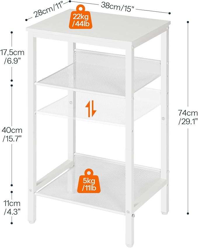 HOOBRO Tall Side Table, 3-Tier Telephone End Table with Adjustable Mesh Shelves, Small Entryway Table with Storage, Small Nightstand for Living Room, Bedroom, Hallway, Office, White WW01DH01G1