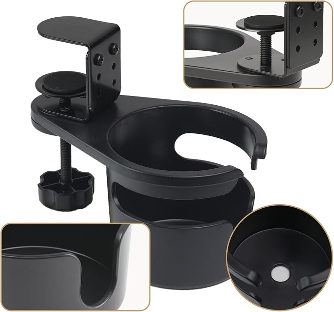 DecBeLiv 360° Rotating Cup Holder Under Desk Anti Spill Space Saving for Home Office Camping for Mugs, Glass, Heavy Drink