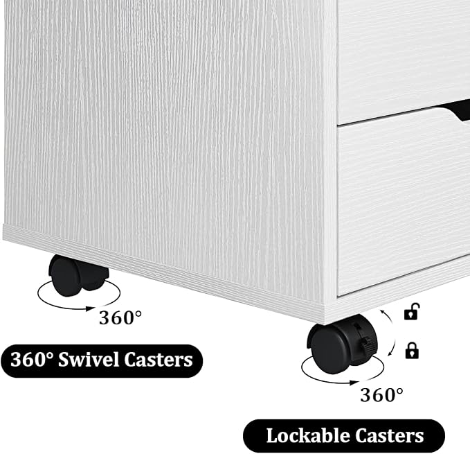 Panana 5/7 Drawer Mobile File Cabinet, Wooden Under Desk Storage with Wheels Office Organization Vertical Filing Chest of Drawers for Home Office (White, 5 Drawer)