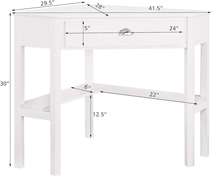 COSTWAY Corner Desk, Writing Corner Computer Desk with Drawer for Small Space, Wood Makeup Vanity Desk, Small Corner Desk with Shelves, Office Study Workstation, White Corner Desk (White)